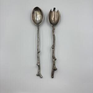 Mariposa Coral Salad Servers Serving Spoons Set Silver Tone